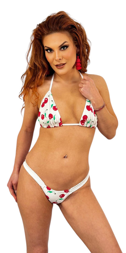 W1222 - Cherry Wide Band Thong & Bra Set