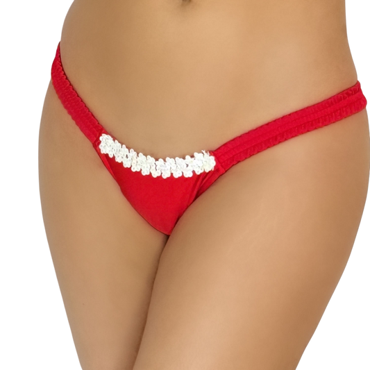 W1740 - Red Wide Band Thong with Bow